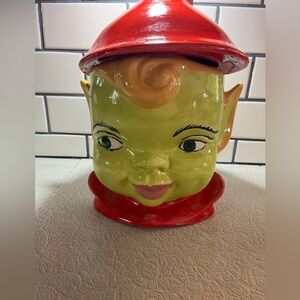 Vintage Orange/red Lime Elf Pixie Fairy Cookie Jar 1960’s Holland Mold Ceramic